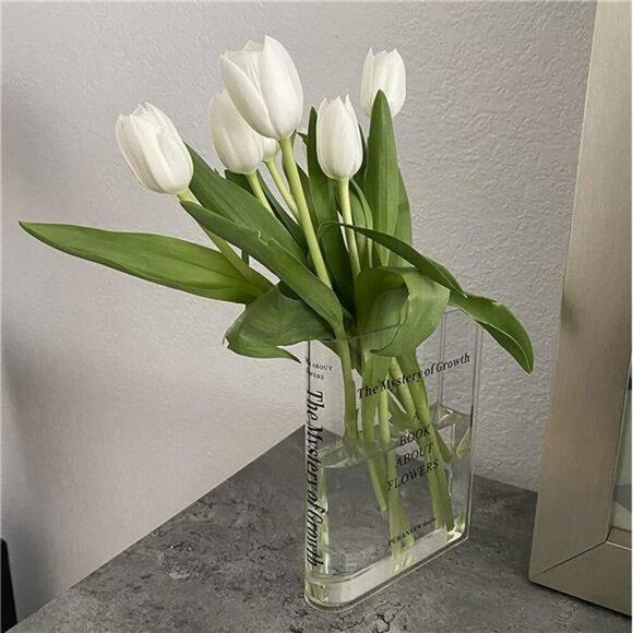 Clear Acrylic Book Vase Bookshelf Flower Holder Modern Home Office Decor - Picture 3 of 7